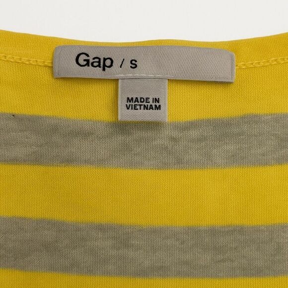 GAP Women’s Size S Yellow Gray Striped Henley Long Sleeve Top Pocket Modal Blend - Picture 4 of 5